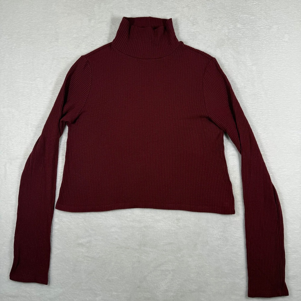 Reformation Womens Ribbed Mock Neck Long Sleeve‎ Top Burgundy Red Size S